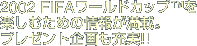 2002 FIFAワールドカップTMを楽しむための情報が満載。プレゼント企画も充実!!
